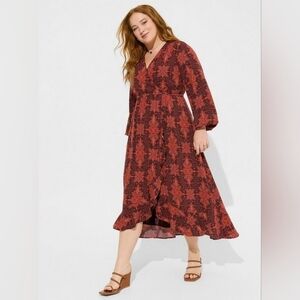 Torrid Midi Washable‎ Crinkle Gauze Dress Size 4 4X Surplice Neck Boho Medallion